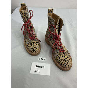 Womans Dolce Vita Combat Boots 6.5 Beige Black Polka Dot Side Zip Lace Up NWOT